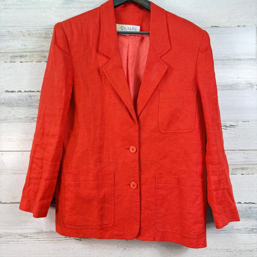 Chaus Vintage Womens 100%‎ Linen Blazer Jacket Orange Red Size 12 Summer Chic